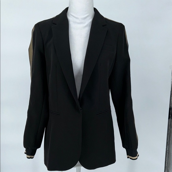 Lauren Vidal Paris Black Gold Metallic Stripe Accent Tailored Blazer Jacket SZ 2 - Picture 3 of 13